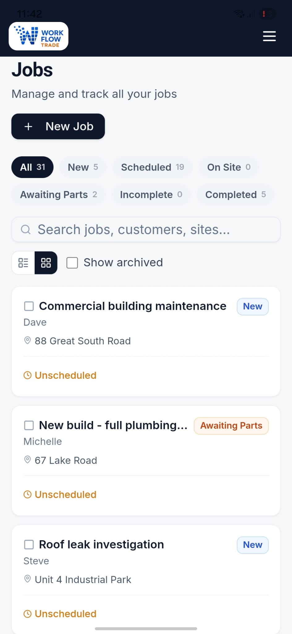 Mobile jobs list